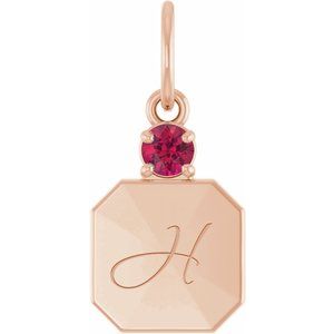 14K Rose Gold Engravable Natural Ruby Square Pendant – image 4