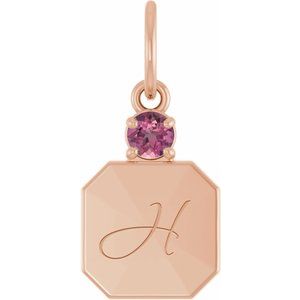 14K Rose Gold Engravable Natural Pink Tourmaline Square Pendant – image 4