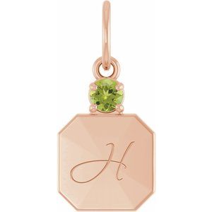 14K Rose Gold Engravable Natural Peridot Square Pendant – image 4