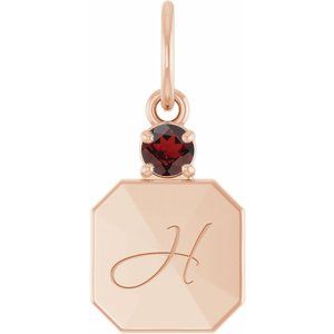 14K Rose Gold Engravable Natural Mozambique Garnet Square Pendant – image 4