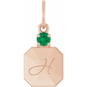 14K Rose Gold Engravable Natural Emerald Square Pendant – image 4