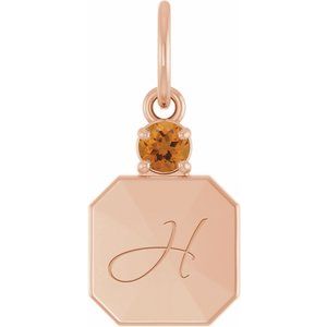 14K Rose Gold Engravable Natural Citrine Square Pendant – image 4