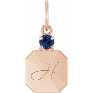 14K Rose Gold Engravable Natural Blue Sapphire Square Pendant – image 4