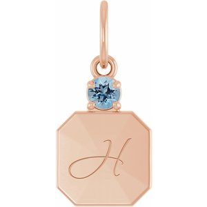 14K Rose Gold Engravable Natural Aquamarine Square Pendant – image 4