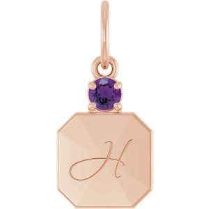 14K Rose Gold Engravable Natural Amethyst Square Pendant – image 4