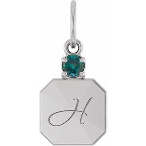 14K White Gold Engravable Lab-Grown Alexandrite Square Pendant – image 4