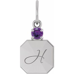 14K White Gold Engravable Natural Amethyst Square Pendant – image 4