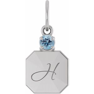 14K White Gold Engravable Natural Aquamarine Square Pendant – image 4