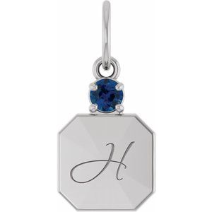 10K White Gold Engravable Lab-Grown Blue Sapphire Square Pendant – image 4