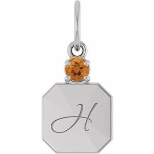 14K White Gold Engravable Natural Citrine Square Pendant – image 4