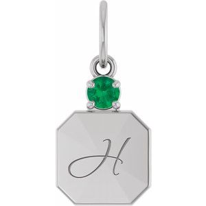 14K White Gold Engravable Lab-Grown Emerald Square Pendant – image 4