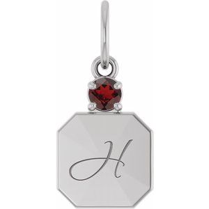 14K White Gold Engravable Natural Mozambique Garnet Square Pendant – image 4