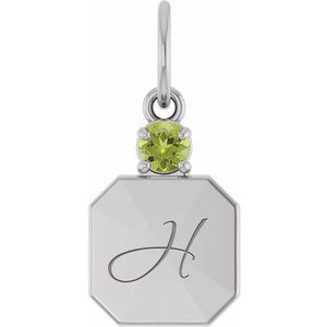 14K White Gold Engravable Natural Peridot Square Pendant – image 4