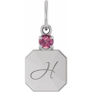 10K White Gold Engravable Natural Pink Tourmaline Square Pendant – image 4