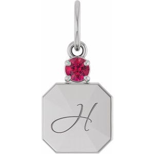 14K White Gold Engravable Natural Ruby Square Pendant – image 4