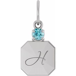 14K White Gold Engravable Natural Blue Zircon Square Pendant – image 4