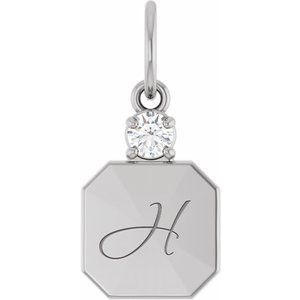 14K White Gold Engravable .03 CT Natural Diamond Square Pendant – image 4