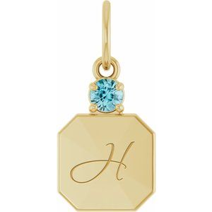 10K Yellow Gold Engravable Natural Blue Zircon Square Pendant – image 4