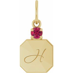 14K Yellow Gold Engravable Natural Ruby Square Pendant – image 4