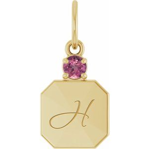 14K Yellow Gold Engravable Natural Pink Tourmaline Square Pendant – image 4