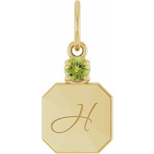 14K Yellow Gold Engravable Natural Peridot Square Pendant – image 4