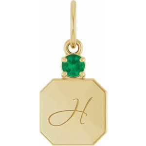 14K Yellow Gold Engravable Natural Emerald Square Pendant – image 4