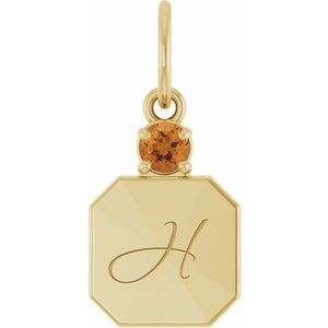 14K Yellow Gold Engravable Natural Citrine Square Pendant – image 4