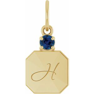 14K Yellow Gold Engravable Lab-Grown Blue Sapphire Square Pendant – image 4