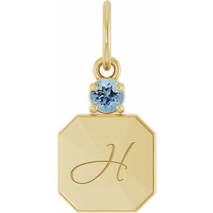 14K Yellow Gold Engravable Natural Aquamarine Square Pendant – image 4