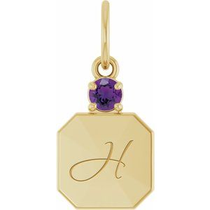 10K Yellow Gold Engravable Natural Amethyst Square Pendant – image 4