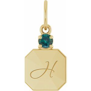 10K Yellow Gold Engravable Lab-Grown Alexandrite Square Pendant – image 4