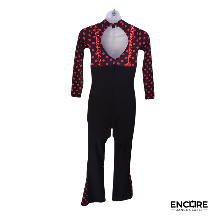 Red Polka Dot Mock Neck Unitard with Sequin Suspenders