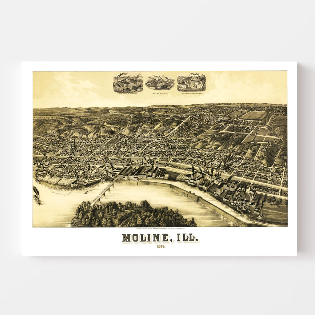Vintage Map of Moline, Illinois 1889