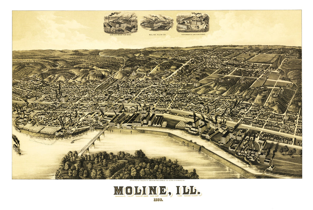 Vintage Map of Moline, Illinois 1889