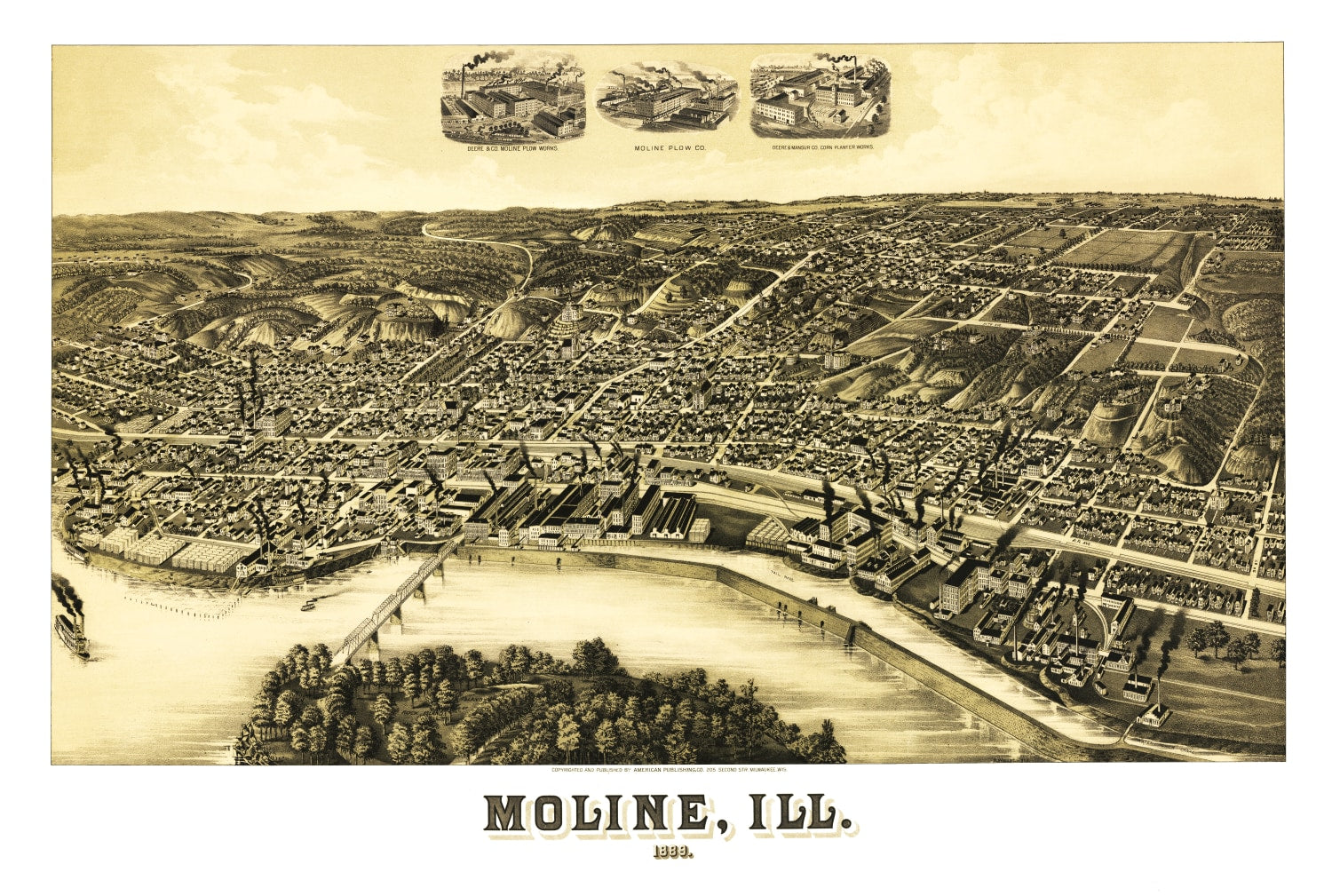 Vintage Map of Moline, Illinois 1889