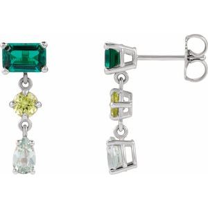 14K White Gold Multi-Gemstone Dangle Earrings