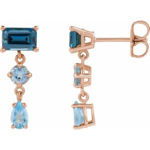 14K Rose Gold Multi-Gemstone Dangle Earrings