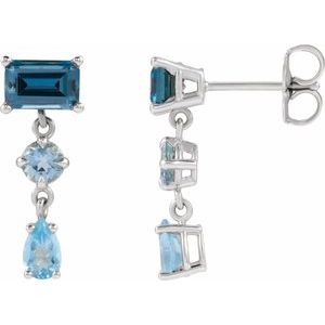 14K White Gold Multi-Gemstone Dangle Earrings