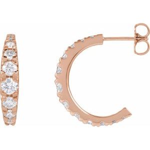 14K Rose Gold 1 1/3 CTW Natural Diamond Graduated Hoop Earrings