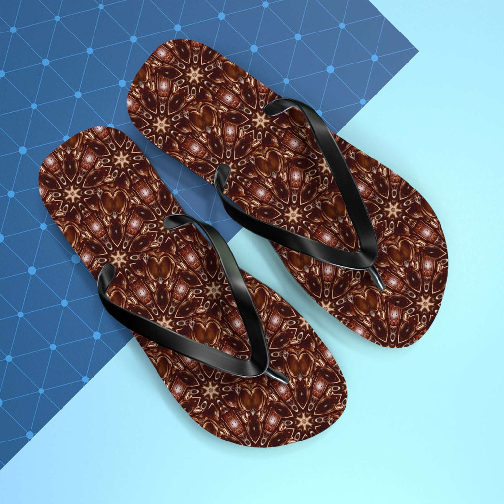 Brown and Beige Star Pattern Flip Flops