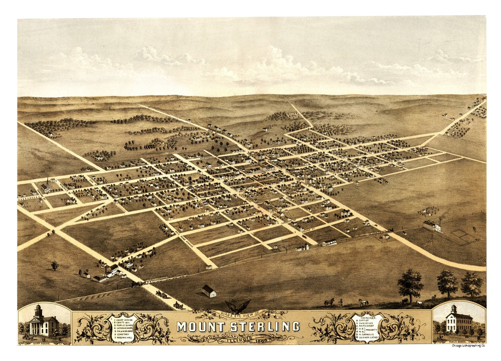 Vintage Map of Mount Sterling, Illinois 1869