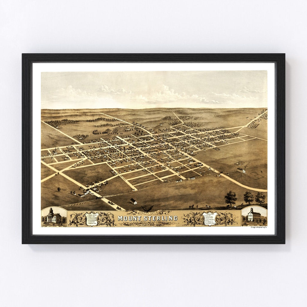 Vintage Map of Mount Sterling, Illinois 1869