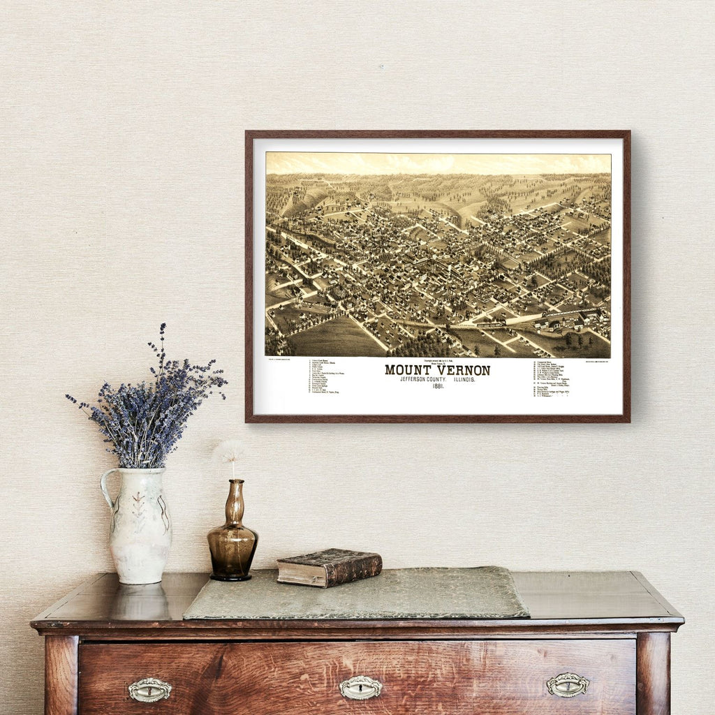 Vintage Map of Mount Vernon, Illinois 1881