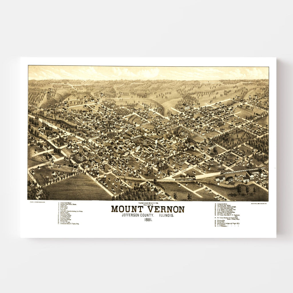 Vintage Map of Mount Vernon, Illinois 1881