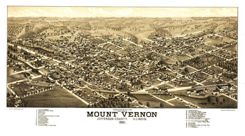 Vintage Map of Mount Vernon, Illinois 1881