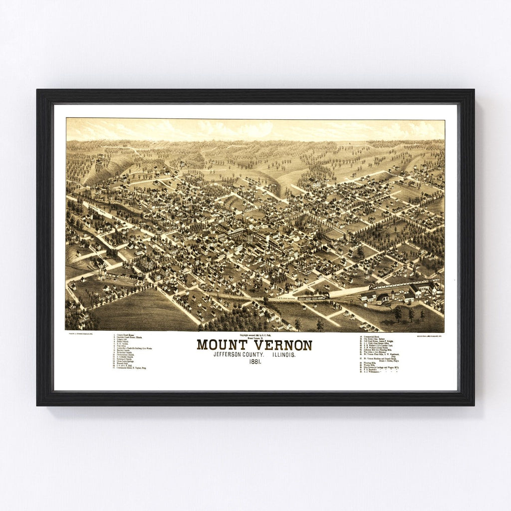 Vintage Map of Mount Vernon, Illinois 1881