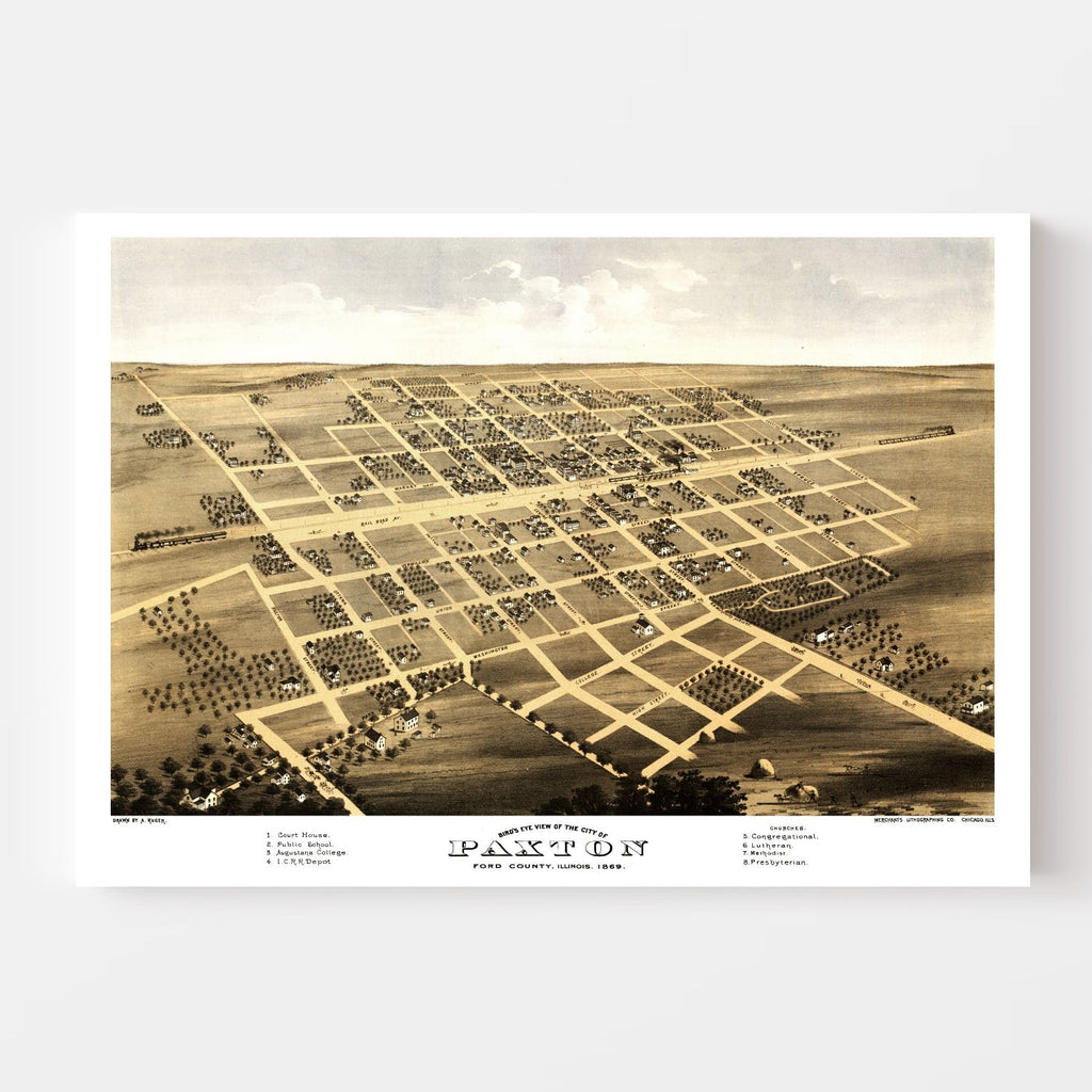 Vintage Map of Paxton, Illinois 1869