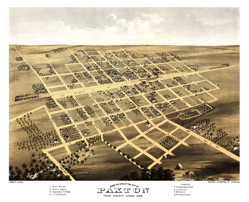 Vintage Map of Paxton, Illinois 1869