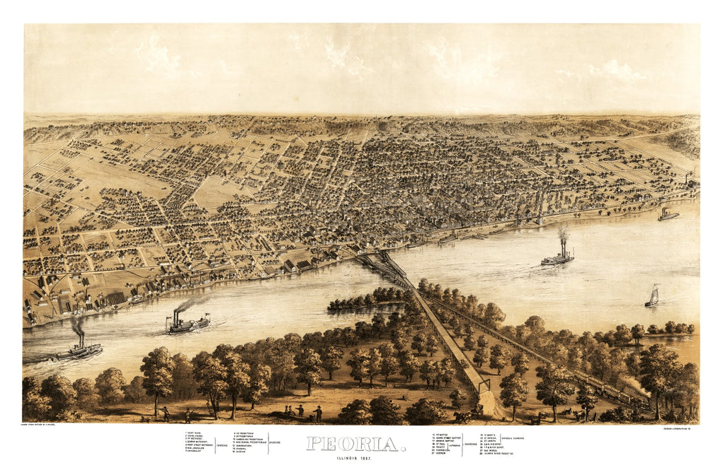 Vintage Map of Peoria, Illinois 1867