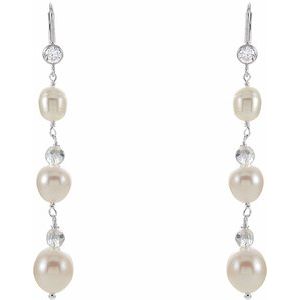 Sterling Silver Cultured White Freshwater Pearl & Imitation Cubic Zirconia Earrings – image 2